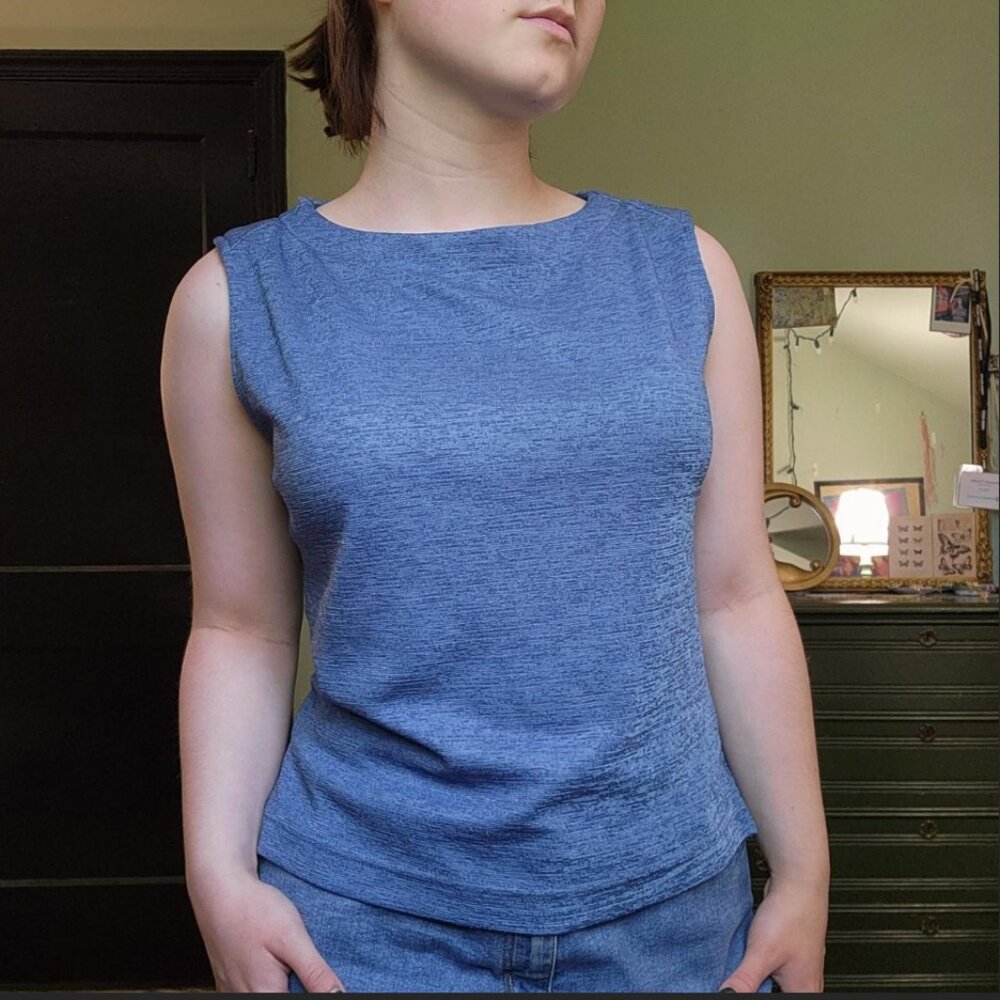 Boat neck blue tank top